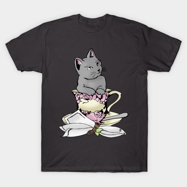 Teacup Kitty T-Shirt by steffirae